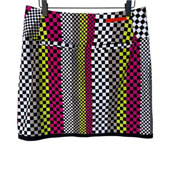 Kinona Sporty Neon Yellow and Pink Checkered Golf Skort with Deep Pockets size L - Picture 2 of 11